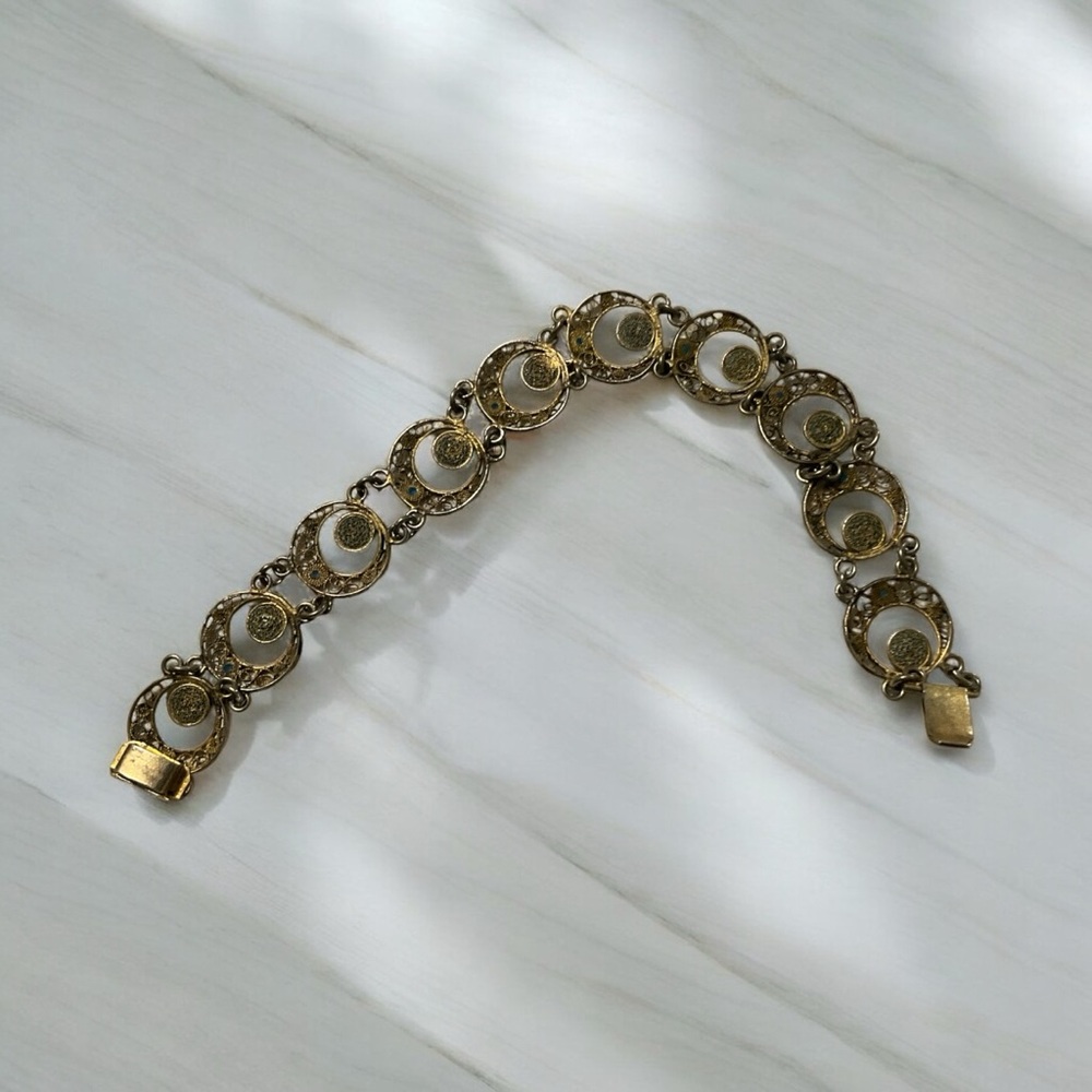 Antique Coin Silver ®800@ Filigree Bracelet with Blue Accents